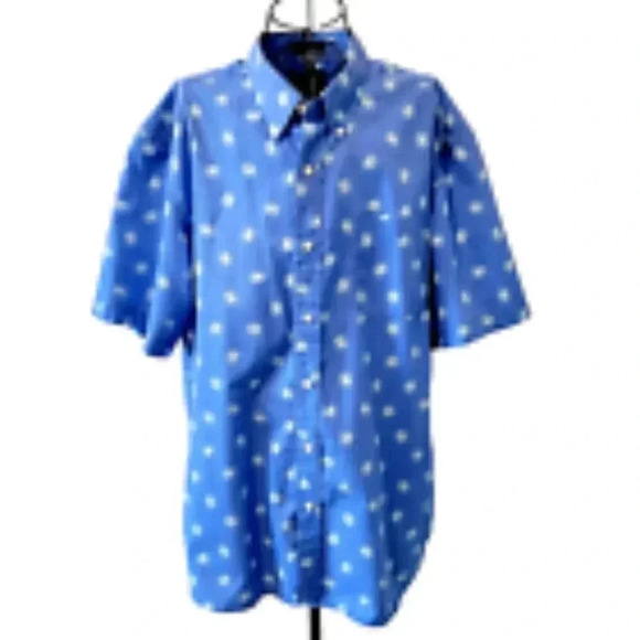 Saddlebred Button Down Shirt XL Men Blue Crab Cruise Wear Easy Care Short Sleeve - Picture 1 of 4